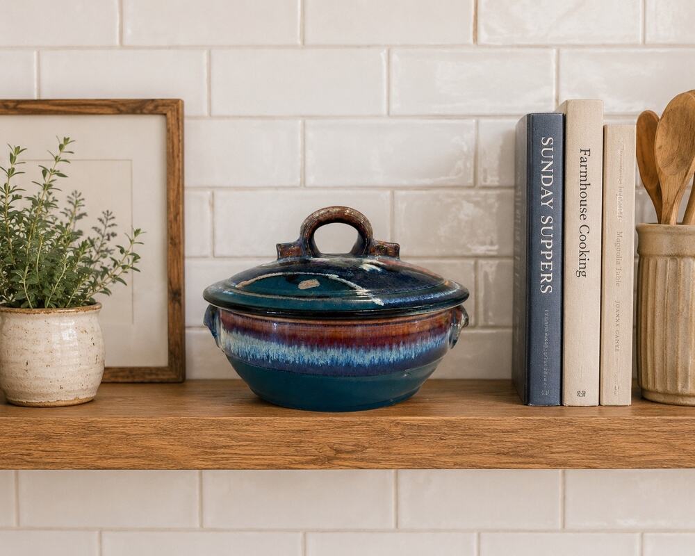 Don Herron Pottery Blue Glazed Lidded Bowl Tureen